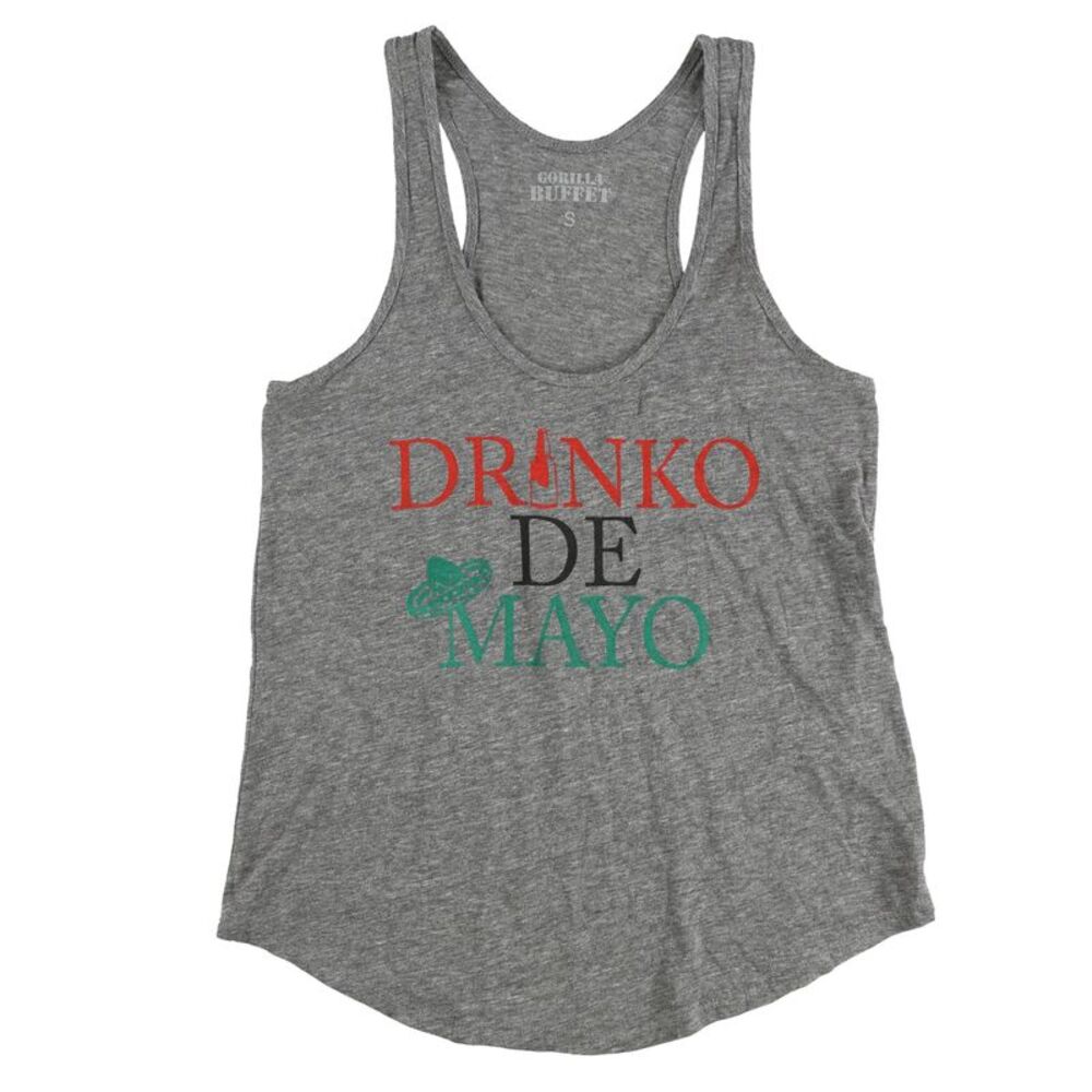 Gorilla Buffet Womens Drinko De Mayo Racerback Tank Top, NWT
